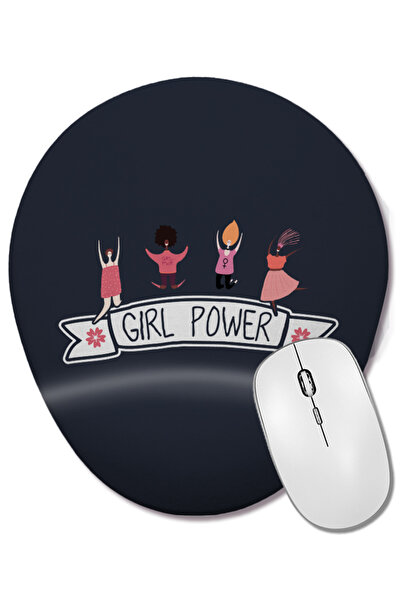 BASKI DÜNYASI Mouse Pad oval cu suport pentru încheietura mâinii, cu banner Girl Power Jumping Girls
