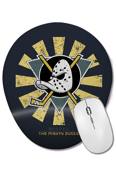 BASKI DÜNYASI لوحة ماوس بيضاوية يابانية قديمة من The Mighty Ducks مع دعم للمعصم