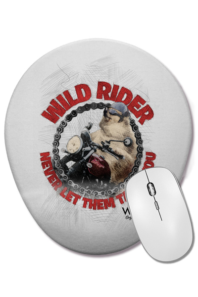 BASKI DÜNYASI Wild Rider Pug Dog Mouse Pad oval cu suport pentru încheietura ...
