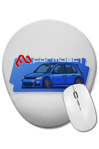 BASKI DÜNYASI Mouse Pad oval grafic Vw Golf R Mk6 cu suport pentru încheietura mâinii