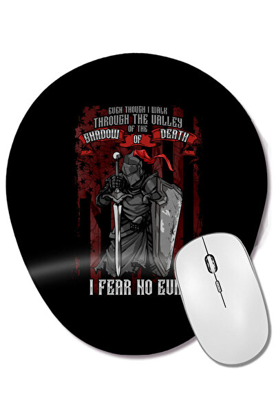 BASKI DÜNYASI Christian Knight Shadow of Death I Fear No Evil Mouse Pad oval cu suport pentru încheietura mâinii