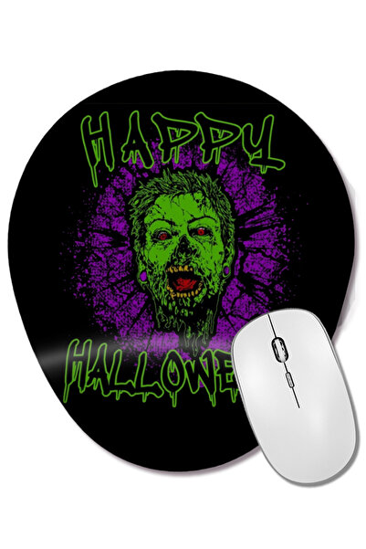 BASKI DÜNYASI Zombie Purple Grunge Splatter Happy Halloween Mouse Pad oval cu suport pentru încheietura mâinii
