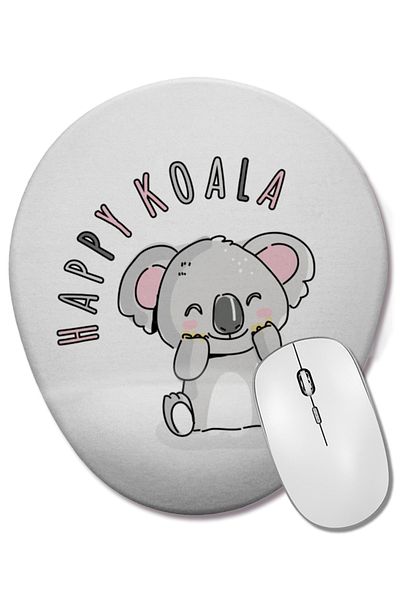 BASKI DÜNYASI لوحة ماوس بيضاوية من Happy Koala مع دعم للمعصم