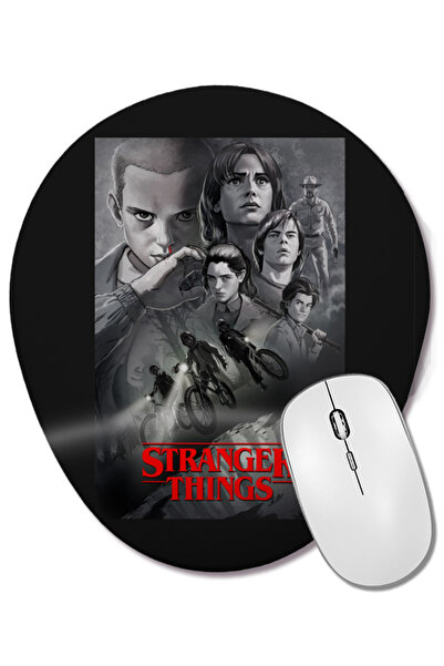 BASKI DÜNYASI Mouse Pad oval negru cu suport pentru încheietura mâinii Stranger Things