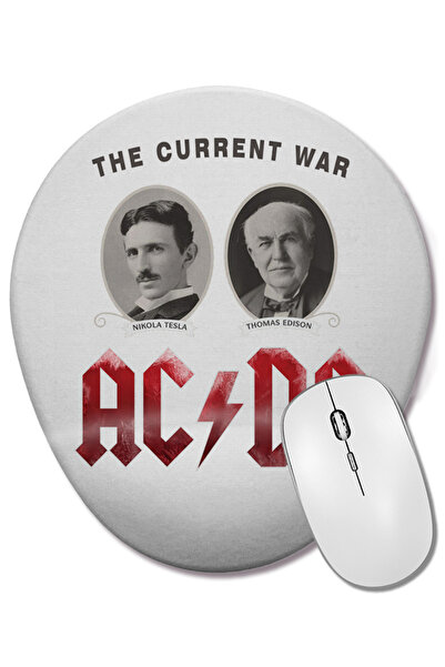 BASKI DÜNYASI Mouse Pad oval cu suport pentru încheietura mâinii Ac Dc Tesla și Edison