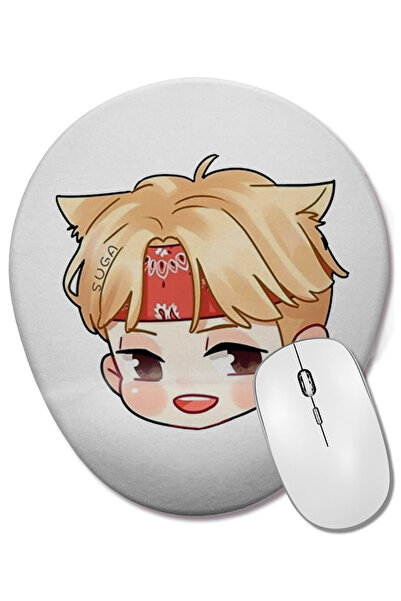 BASKI DÜNYASI Chibi Face Suga Bts 02 Oval Mouse Pad with Wrist Support
