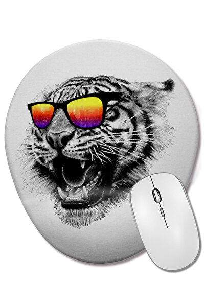 BASKI DÜNYASI Mouse Pad oval Kükreme Aslan Tiger cu ochelari și suport pentru încheietura mâinii