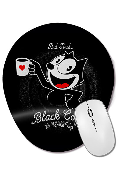 BASKI DÜNYASI But First Black Coffee Felix Oval Mouse Pad with Wrist Support
