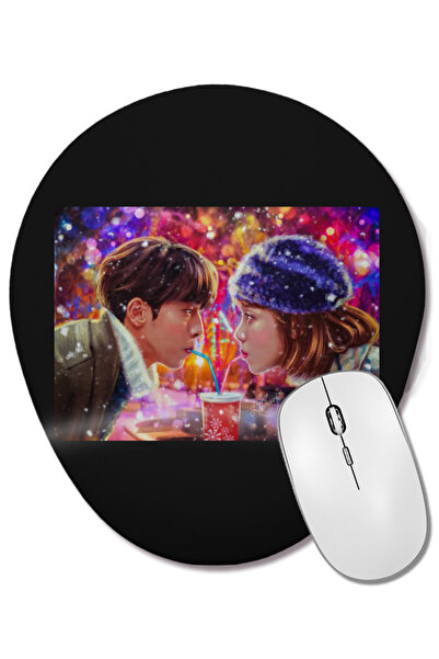 BASKI DÜNYASI Зимна любовна история Овална подложка за мишка с опора за китката