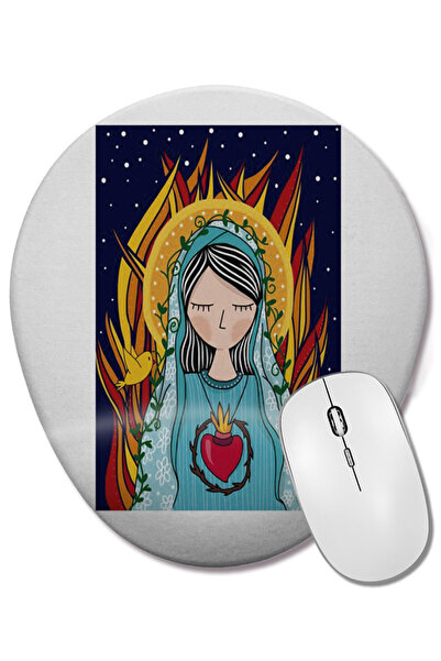 BASKI DÜNYASI Подложка за мишка с овална форма и опора за китката „Our Lady“