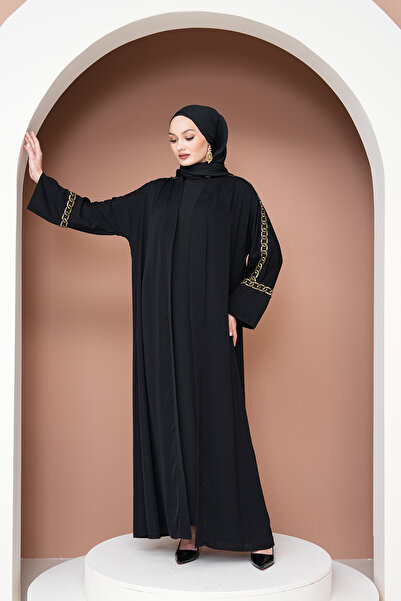 AGH Değerli Hediyeler Gold Zincir Dantelli Abaya Dubai İpeğinden Şık ve KAliteli Özel Seri Abaya