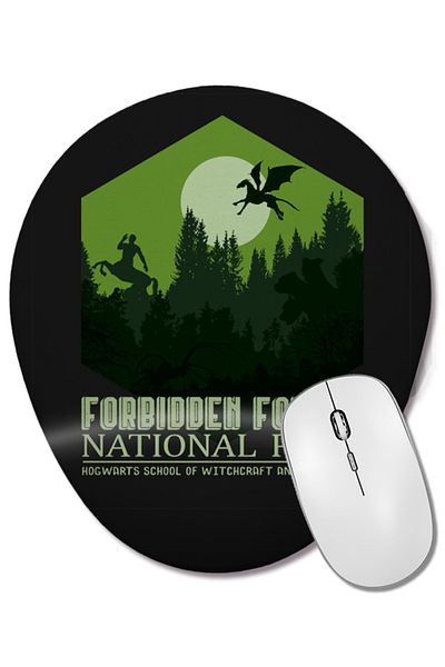 BASKI DÜNYASI لوحة ماوس بيضاوية من Harry Potter Forbidden Forest National Park مع دعم للمعصم