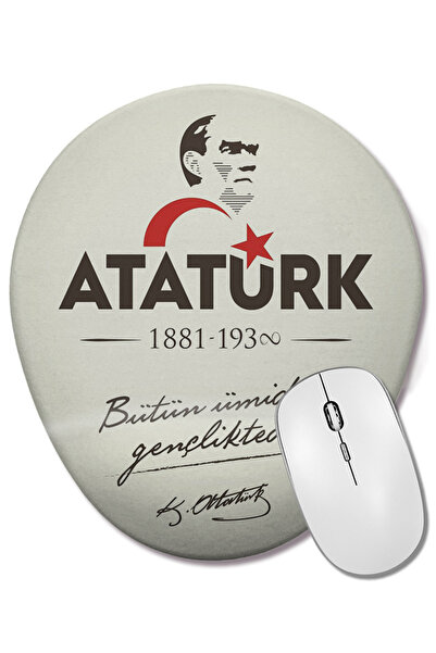 BASKI DÜNYASI Ататюрк 5 Овална подложка за мишка с опора за китката