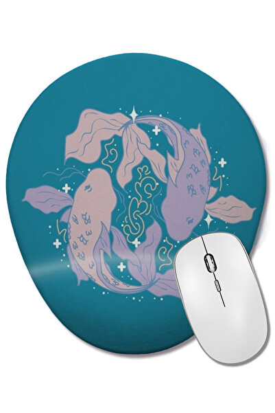 BASKI DÜNYASI Mouse Pad oval cu suport pentru încheietura mâinii Pisces Fish liliac