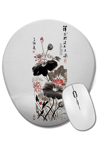 BASKI DÜNYASI Lotus Flower Lotus Painting Mouse Pad oval cu suport pentru înc...