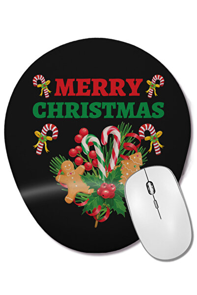 BASKI DÜNYASI Πρωτοχρονιάτικο Mouse Pad Oval με Υποστήριξη Καρπού Merry Chris...