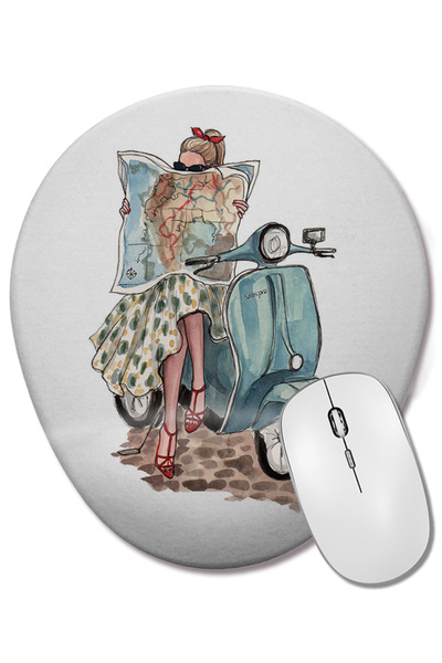 BASKI DÜNYASI Mouse Pad oval Vespa Travel cu suport pentru încheietura mâinii