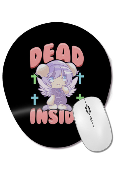 BASKI DÜNYASI Mouse Pad oval cu suport pentru încheietura mâinii, cu design Cute Pastel Goth Dead Inside Kawaii Anime Girl