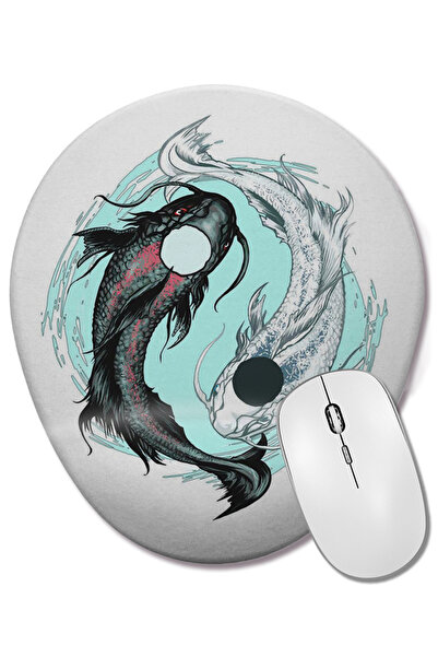 BASKI DÜNYASI Mouse Pad oval cu suport pentru încheietura mâinii Koi Fish Yin...