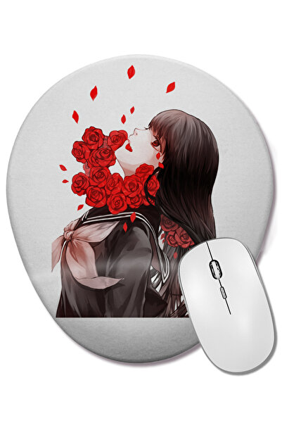 BASKI DÜNYASI Mouse Pad oval Girl Rose cu suport pentru încheietura mâinii