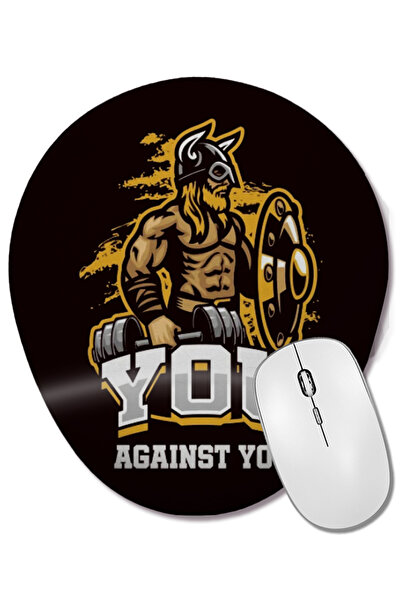 BASKI DÜNYASI Mouse Pad oval cu suport pentru încheietura mâinii, cu motiv You Against You, pentru antrenament cu haltere, culturism și ridicare de greutăți