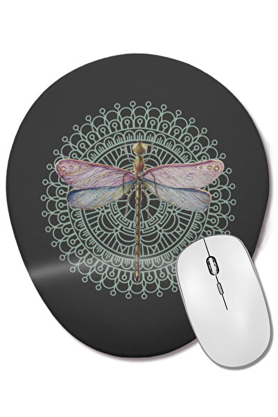 BASKI DÜNYASI Mouse Pad oval Dragonfly On Mandala cu suport pentru încheietura mâinii