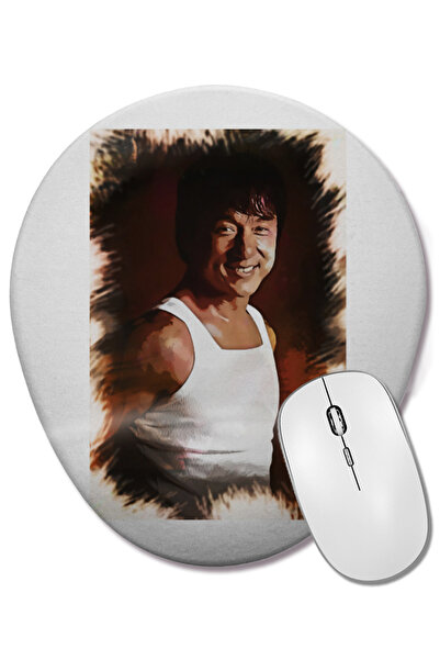 BASKI DÜNYASI Mouse Pad oval Jackie Chan Portrait cu suport pentru încheietura mâinii