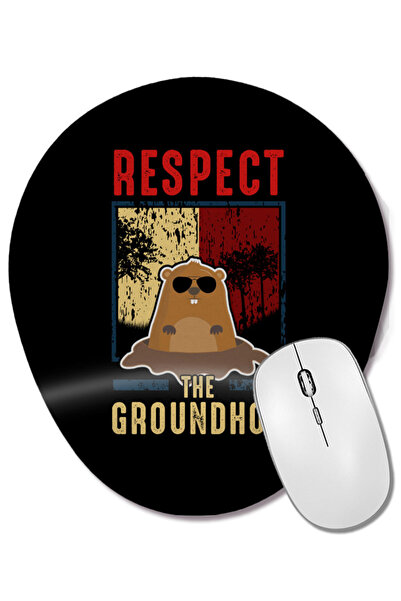 BASKI DÜNYASI Mouse Pad oval cu suport pentru încheietura mâinii, cu design amuzant de Ziua Marmotului, cu inscripție „Cute Respect The Groundhog”