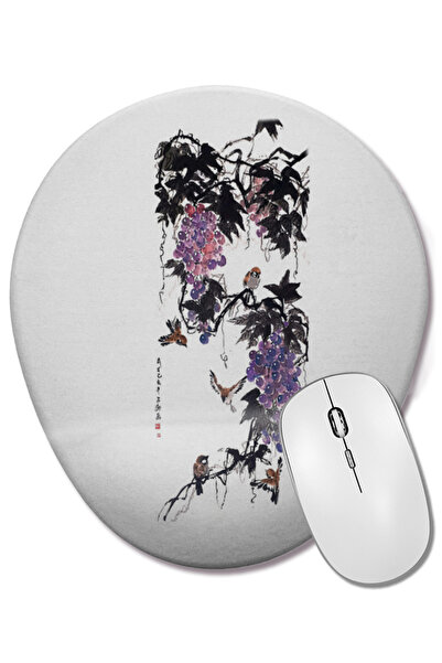 BASKI DÜNYASI Pictură chineză cu păsări care se joacă în jurul strugurilor, m...