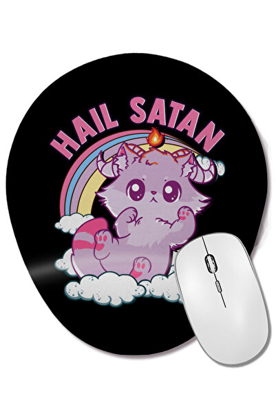 BASKI DÜNYASI Funny Satanic Hail Satan Kitten Cute Rainbow Cat Mouse Pad oval...