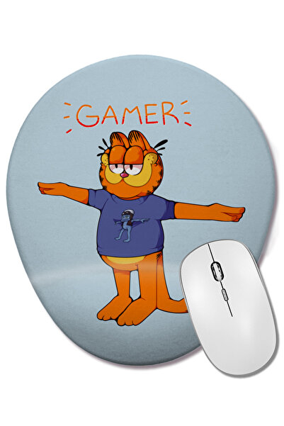 BASKI DÜNYASI Геймър Гарфийлд Crazy Frog T Pose Bilek Destekli Oval Mouse Pad