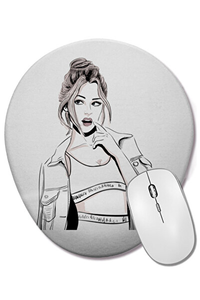 BASKI DÜNYASI Wondered Girl Thinking Hm Οβάλ ποντίκι με υποστήριξη καρπού