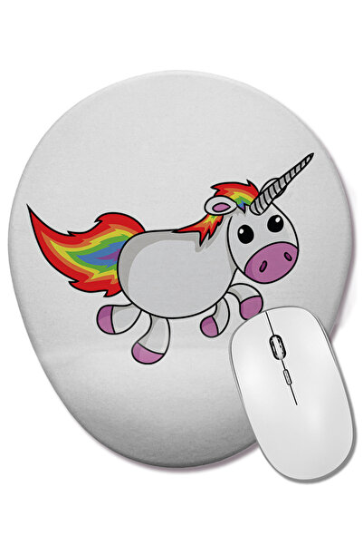 BASKI DÜNYASI Unicorn Anime Cartoon Cute Cute Rainbow Mouse Pad oval cu suport pentru încheietura mâinii