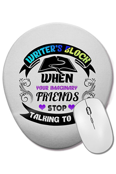 BASKI DÜNYASI Funny Writer's Block Imaginary Friends Mouse Pad oval cu suport pentru încheietura mâinii
