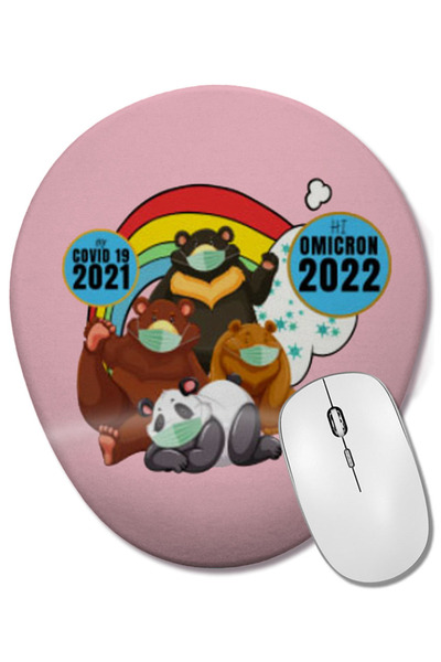 BASKI DÜNYASI ANIMALS Saying Covid Hi Omicron Virus 2022 Mouse Pad oval cu suport pentru încheietura mâinii
