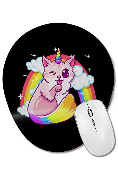 BASKI DÜNYASI Rainbow Meowgical Caticorn Majestic Cat Unicorn Mouse Pad oval ...
