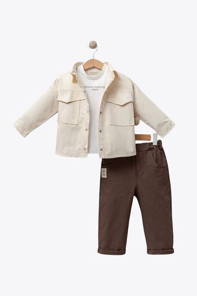 Minytrendy Baby Boy Kids Linen Cool Boy Badili Jacket Sports Bottom Top Set Eid Set