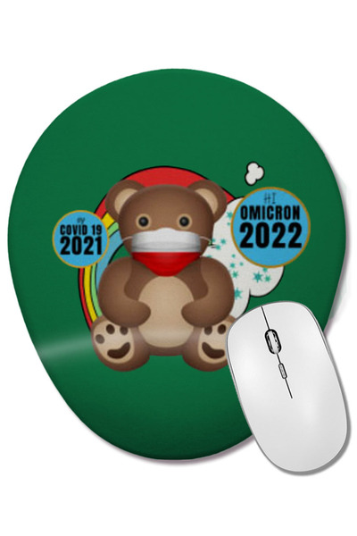 BASKI DÜNYASI Mouse Pad oval cu suport pentru încheietura mâinii, cu sarcasm, amuzant, vintage, cu urs care spune „Bună ziua, Omicron”, virusul Covid 2022