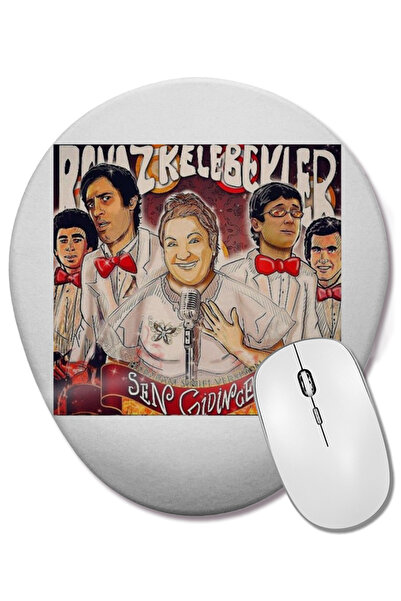 BASKI DÜNYASI Mouse Pad oval Hababa Class White Butterflies cu suport pentru încheietura mâinii