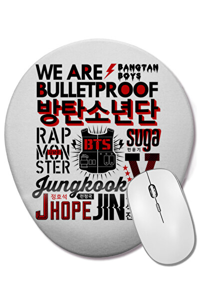 BASKI DÜNYASI Mouse Pad oval Bts Collage cu suport pentru încheietura mâinii