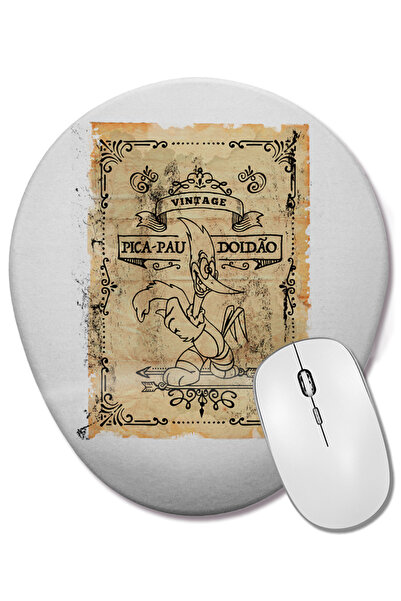 BASKI DÜNYASI Mouse Pad oval vintage Pica Pau cu suport pentru încheietura mâ...