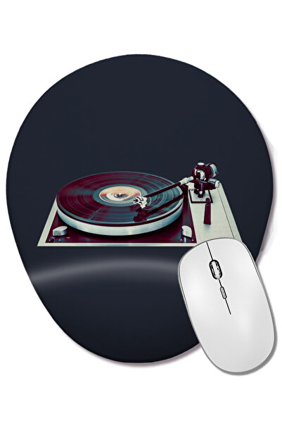 BASKI DÜNYASI Mouse Pad oval Vintage Record Player 03 cu suport pentru închei...