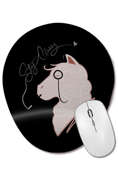 BASKI DÜNYASI Mousepad oval cu suport pentru încheietura mâinii, cu Lama amuzantă și elegantă, în căciulă și cu monoclu