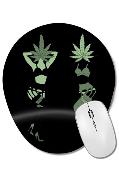 BASKI DÜNYASI Marijuana 02 Mouse Pad oval cu suport pentru încheietura mâinii