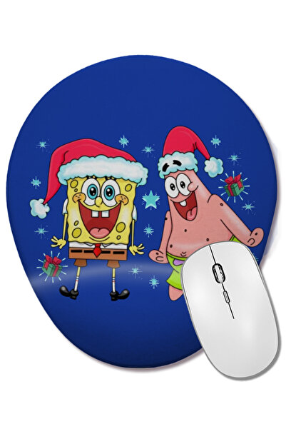 BASKI DÜNYASI Merry Christmas Süngerbob Bilek Destekli Oval Mouse Pad