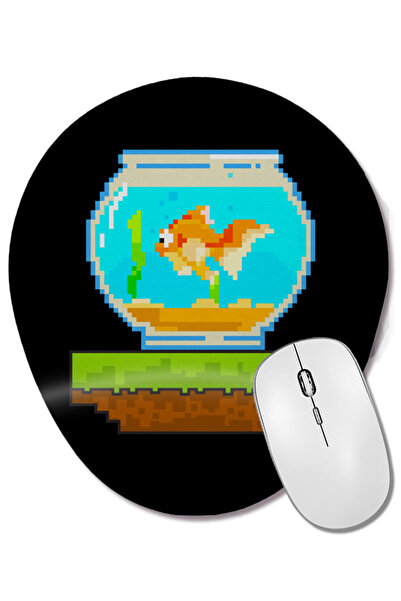 BASKI DÜNYASI Mouse Pad oval cu suport pentru încheietura mâinii, cu design de pește 8-bit, animal minunat, 8-bit, animale de companie, acvariu