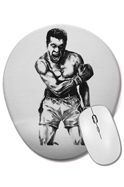 BASKI DÜNYASI Мухамед Али Бокс 01 Овална подложка за мишка с опора за китката