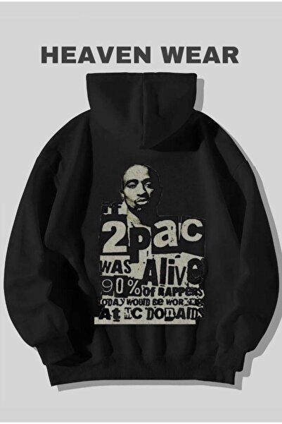 Framgan Unisex Tupac Shakur Baskılı Kapüşonlu Sweatshirt