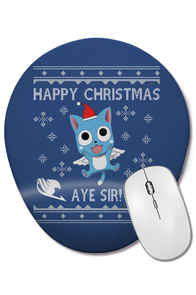 BASKI DÜNYASI Happy Fairy Tail Aye Sir Christmas Mouse Pad oval tricotat cu s...