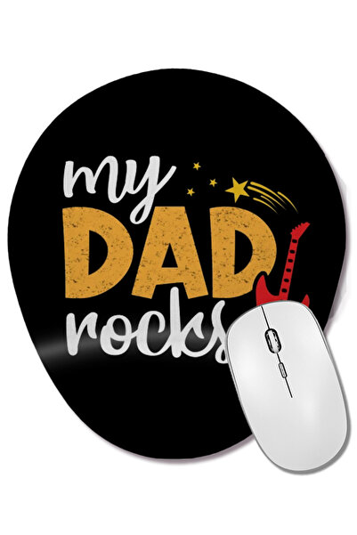 BASKI DÜNYASI My Dad Rocks Happy Fathers Day Cadouri amuzante pentru tată pentru ziua tatălui, pentru ziua de naștere, mouse pad oval cu suport pentru încheietura mâinii
